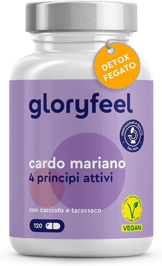 Cardo Mariano Fegato, 120 Capsule Vegan, 500 mg di Integratore Cardo Mariano, Con Silimarina, Tarassaco e Carciofo con 4 Principi Attivi, Integratore Depurativo per il Fegato